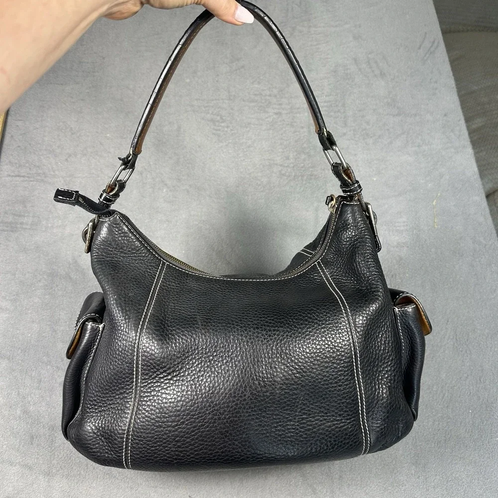 Vintage Dooney & Bourke Pebbled Leather Shoulder Bag Black Hobo Legacy Y2K